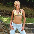 Coquettish blonde strips in garden